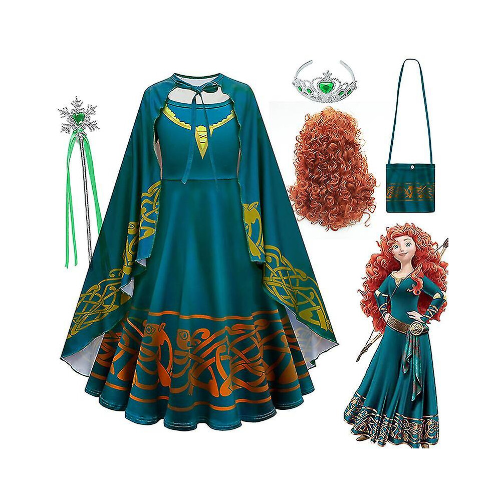 (Merida set B, 9*10T 150) * Movie Brave Merida Costume For Girls Halloween Princess Dress Kids Carnival Fantasia Children Xmas Party Cosplay Costume
