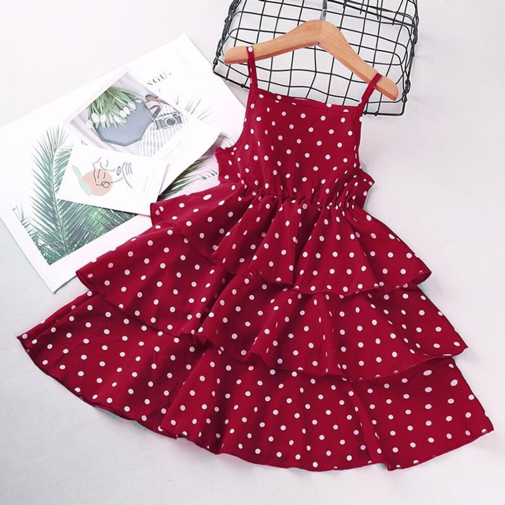 (red, 140) Dress Kids Girls 4-12 Years Black Polka Dot Dress For Girls Stylish Girls Vacation Holiday Clothes Kids Clothes Dress