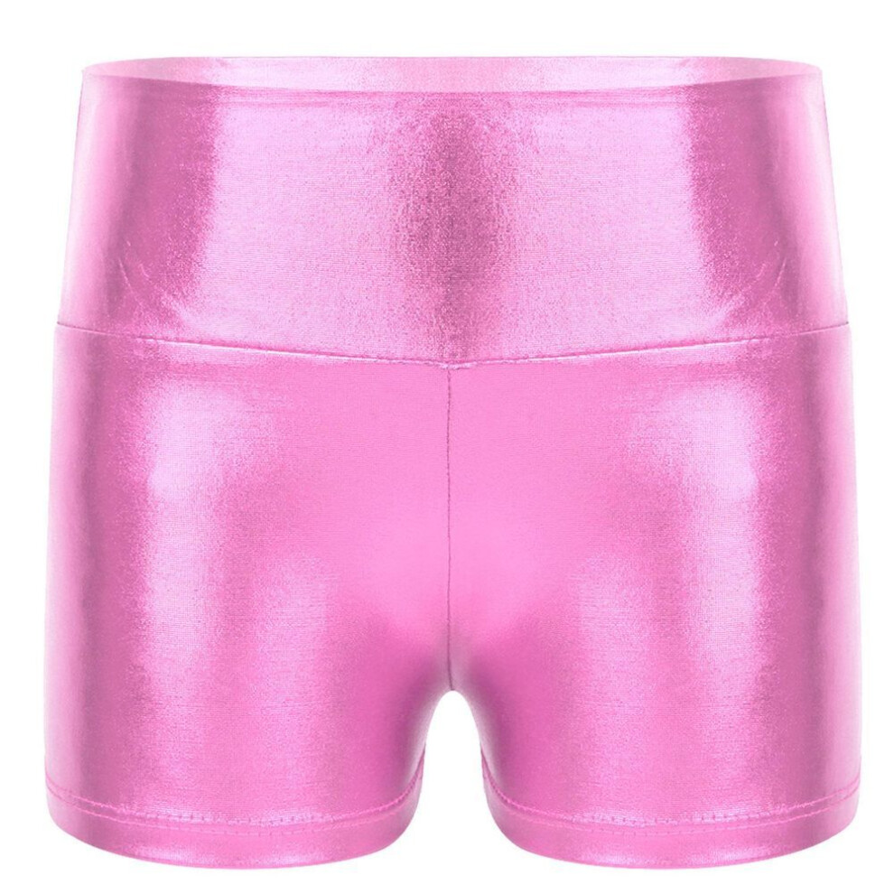 (pink, 11-12 Years) Kids Girls Metallic Shiny Gymnastic Dance Shorts Sports Bottoms Ballet Activewear Shorts