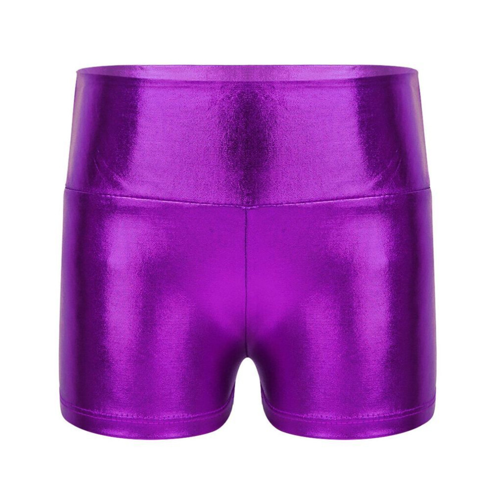 (purple, 13-14 Years) Kids Girls Metallic Shiny Gymnastic Dance Shorts Sports Bottoms Ballet Activewear Shorts