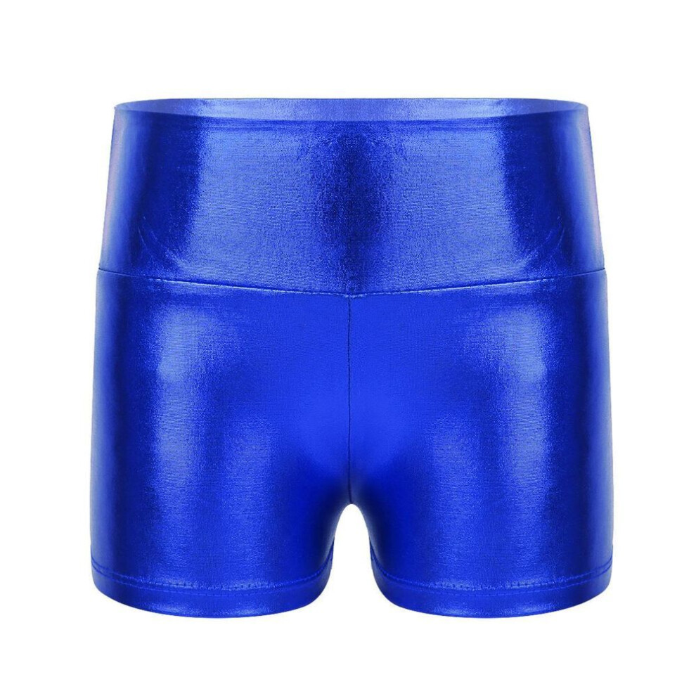 (blue, 5-6 Years) Kids Girls Metallic Shiny Gymnastic Dance Shorts Sports Bottoms Ballet Activewear Shorts