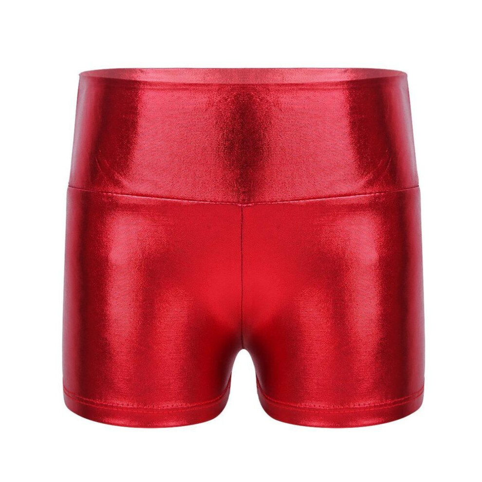 (red, 5-6 Years) Kids Girls Metallic Shiny Gymnastic Dance Shorts Sports Bottoms Ballet Activewear Shorts