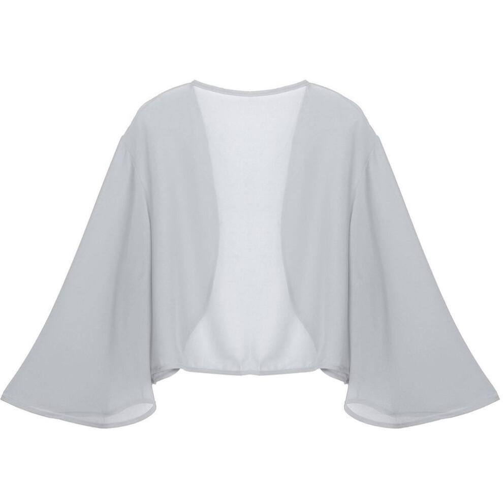 (grey, XXL) Women&apos;s Chiffon Bolero Shrug Jacket Open Front 3/4 Sleeve Cropped Cardigan For Wedding Party