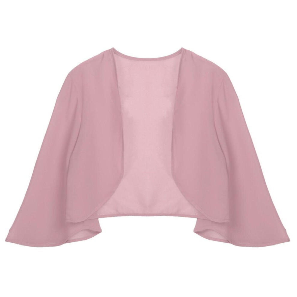 (dark pink, L) Women&apos;s Chiffon Bolero Shrug Jacket Open Front 3/4 Sleeve Cropped Cardigan For Wedding Party