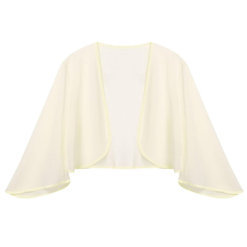 (champagne, XXL) Women&apos;s Chiffon Bolero Shrug Jacket Open Front 3/4 Sleeve Cropped Cardigan for Wedding Party