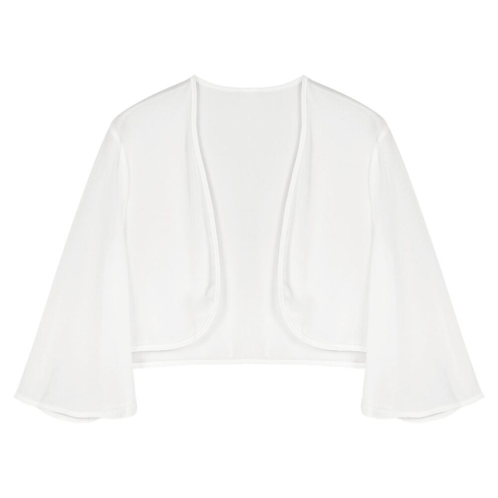 (ivory, 3XL) Women&apos;s Chiffon Bolero Shrug Jacket Open Front 3/4 Sleeve Cropped Cardigan For Wedding Party