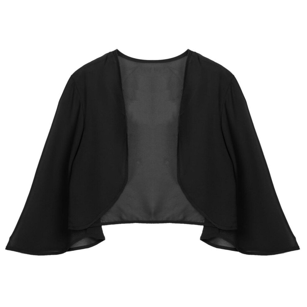 (black, 3XL) Women&apos;s Chiffon Bolero Shrug Jacket Open Front 3/4 Sleeve Cropped Cardigan For Wedding Party