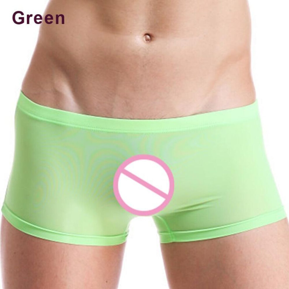 (green, 3XL) Ice Silk See Through Men&apos;s Underwear Boxer Briefs Ultra Thin Comfortable Breathable Sexy Panties
