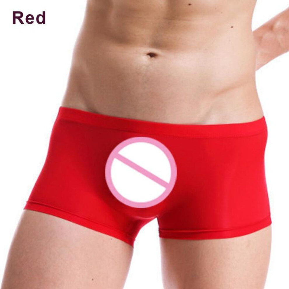 (red, L) Ice Silk See Through Men&apos;s Underwear Boxer Briefs Ultra Thin Comfortable Breathable Sexy Panties