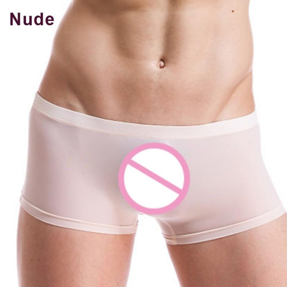(nude, 3XL) Ice Silk See Through Men&apos;s Underwear Boxer Briefs Ultra Thin Comfortable Breathable Sexy Panties