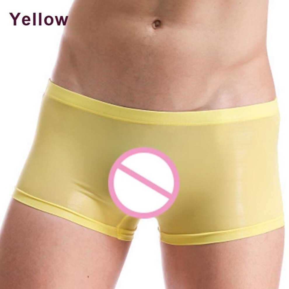 (yellow, 2XL) Ice Silk See Through Men&apos;s Underwear Boxer Briefs Ultra Thin Comfortable Breathable Sexy Panties