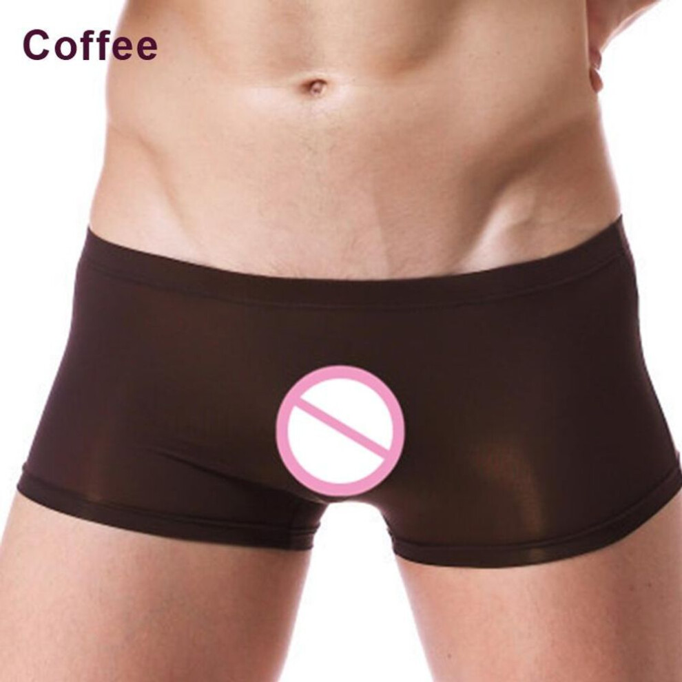 (coffee, XL) Ice Silk See Through Men&apos;s Underwear Boxer Briefs Ultra Thin Comfortable Breathable Sexy Panties