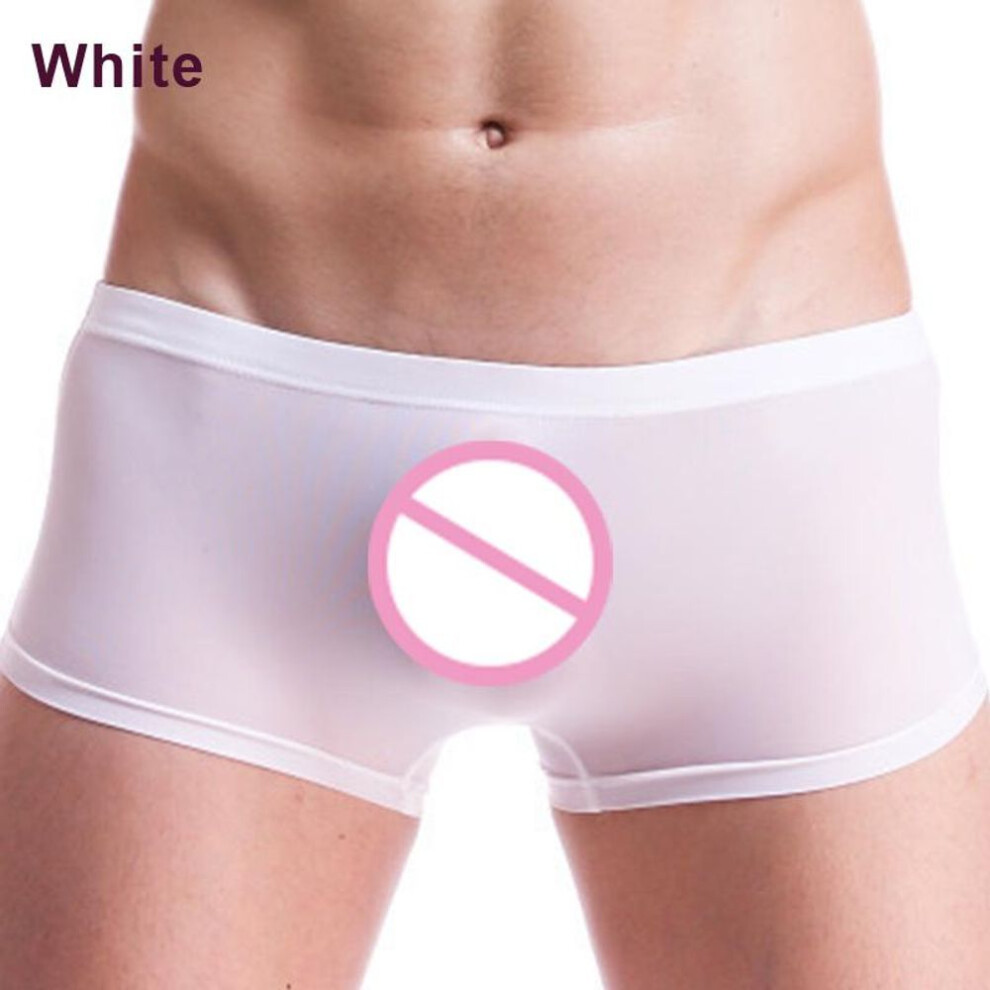 (white, M) Ice Silk See Through Men&apos;s Underwear Boxer Briefs Ultra Thin Comfortable Breathable Sexy Panties