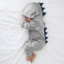 (Grey, 60cm) Newborn Infant Baby Boys Girls Dinosaur Hooded Romper Jumpsuit Pajamas Nightwear Yyds