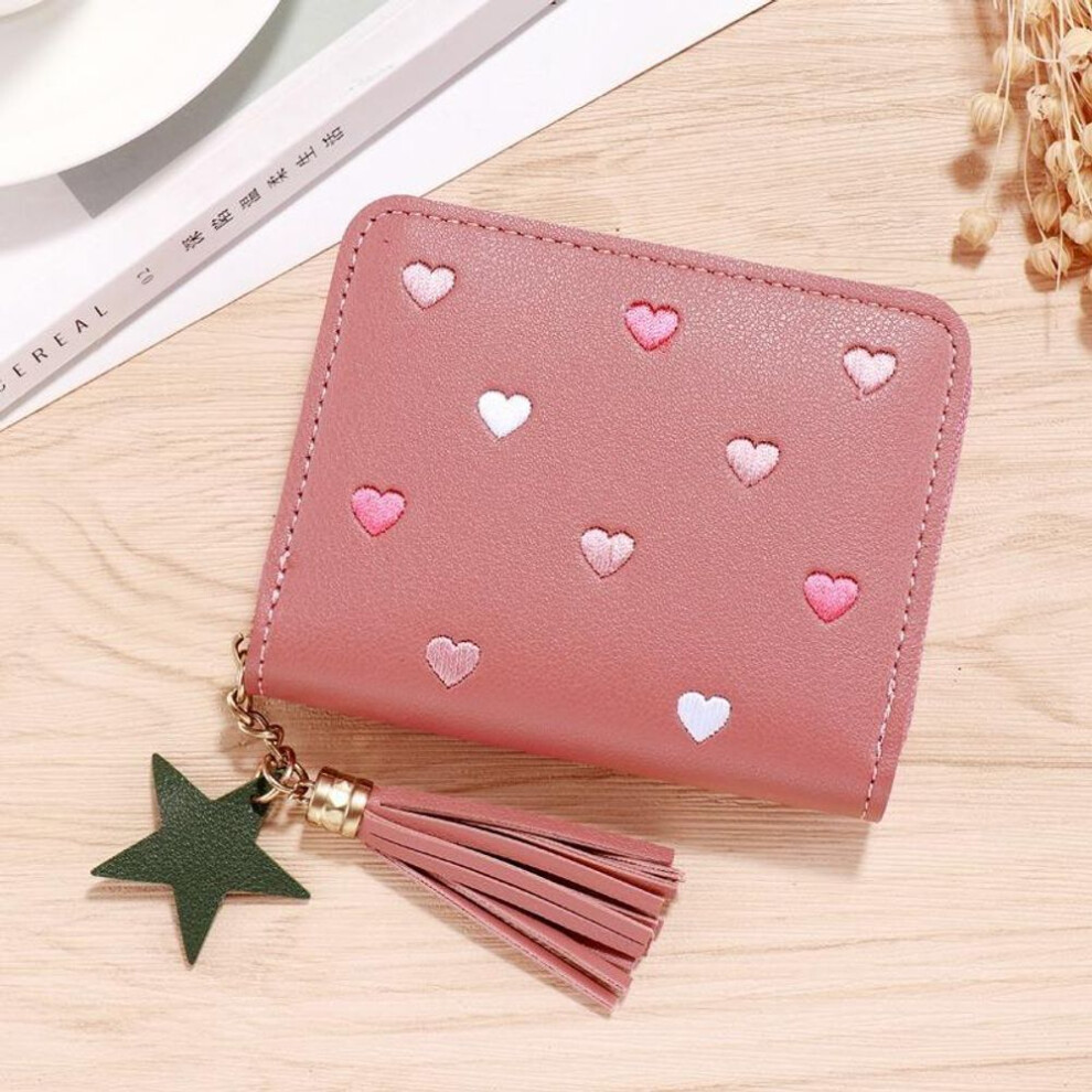 (dark pink) Cute Mini Tassel Wallet Women Small Wallet Ladies Girl Short Zipper Lovely Pu Leather Coin Purse Female Hand Wallet Purse