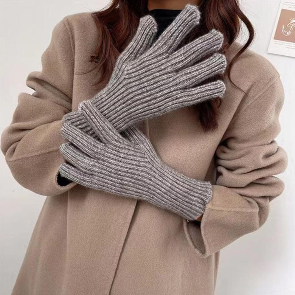(grey) Touch Screen Gloves For Playing Phone Women Winter Thicken Warm Knitted Stretch Gloves Full Finger Outdoor Skiing Gloves
