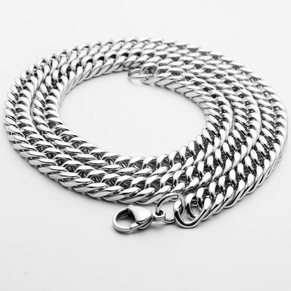 (silver, 8mm65cm) Stainless Steel Necklace Cuban Chain Polished Men&apos;s And Women&apos;s Hip-hop Hundred Matching Chain