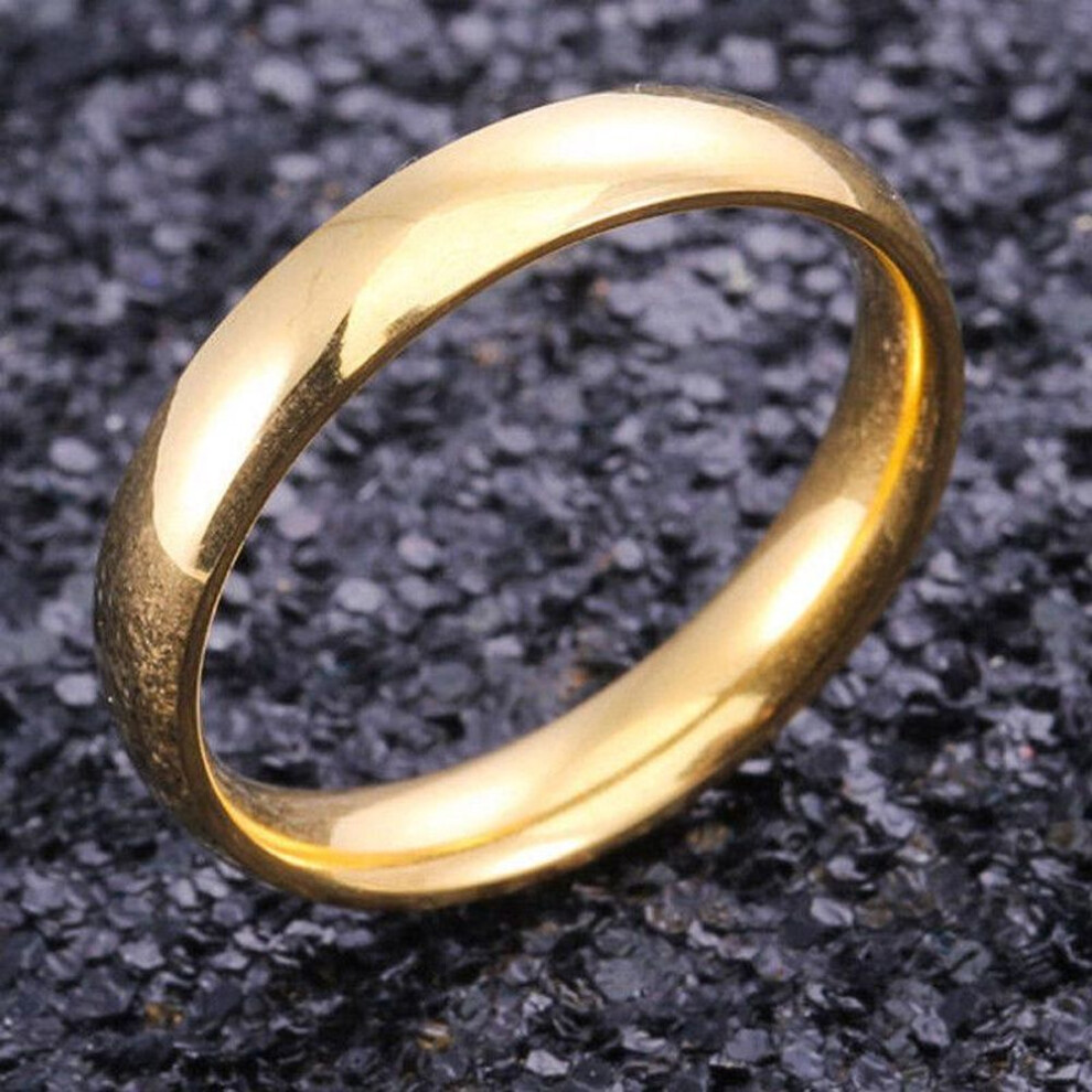 (gold, 9) 4mm Polished Stainless Steel Wedding Engagement Ring Simple Couple Picky Gifts