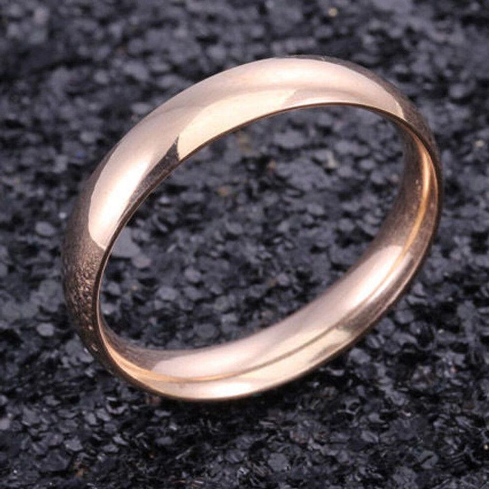 (rose gold, 10) 4mm Polished Stainless Steel Wedding Engagement Ring Simple Couple Picky Gifts