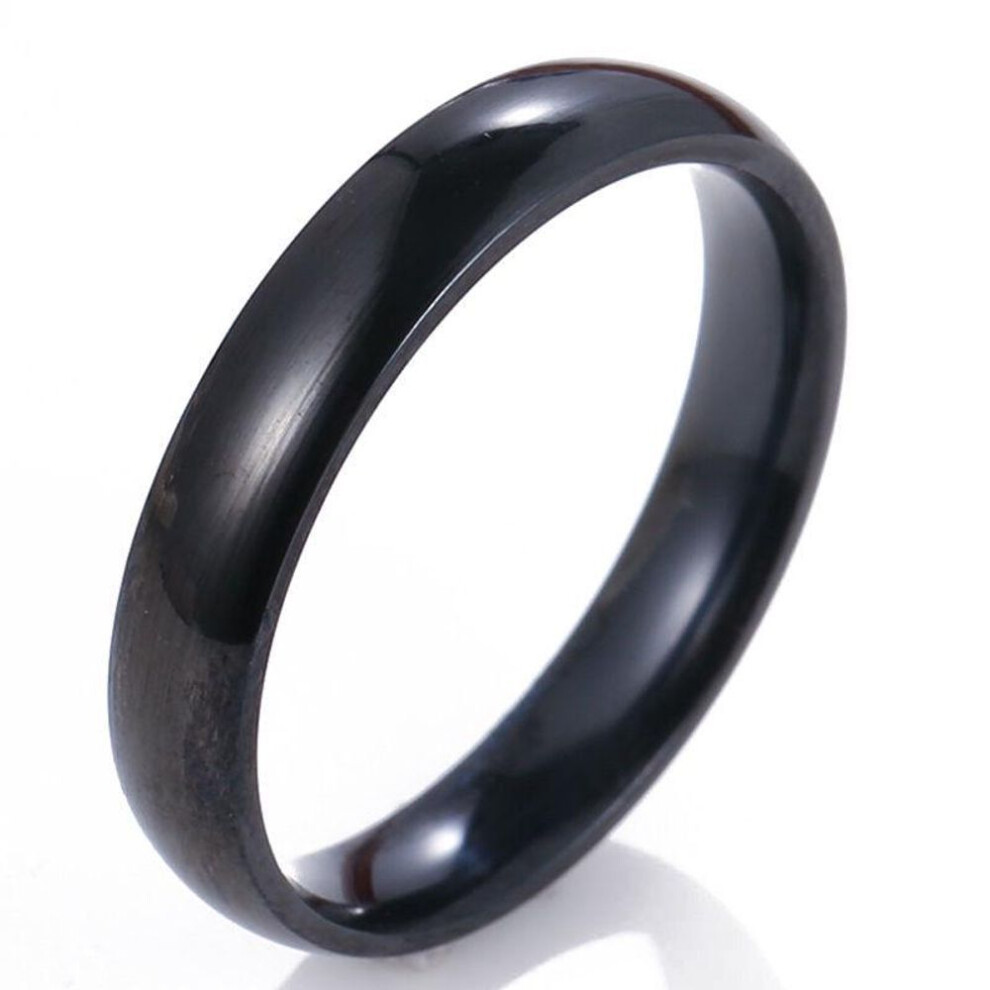 (black, 7) 4mm Polished Stainless Steel Wedding Engagement Ring Simple Couple Picky Gifts