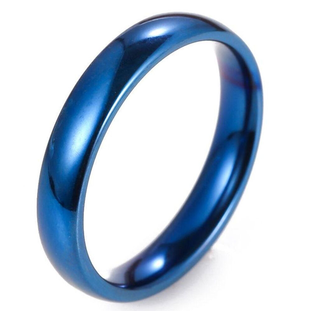 (blue, 8) 4mm Polished Stainless Steel Wedding Engagement Ring Simple Couple Picky Gifts