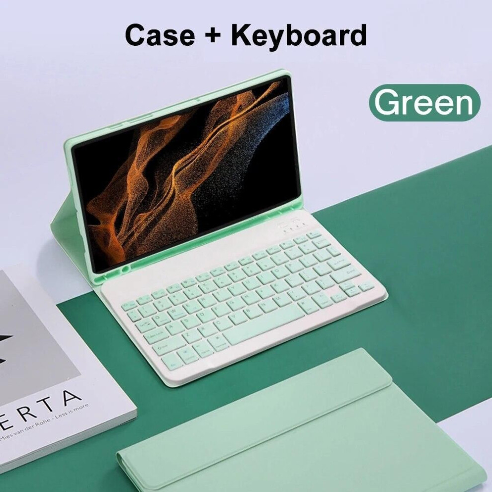 (green, galaxy tab a6 lite) Bluetooth Keyboard Case for Samsung Galaxy Tab S8 Ultra 14.6 Inch 2022 12 Inch Tab A9 S9 Fe Leather Cover with S Pen Holder Tablet Case