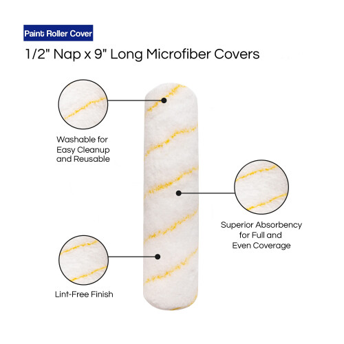 Pro Grade - Paint Roller Covers - 1/2 X 9 Inch Microfiber 6 Pack 1