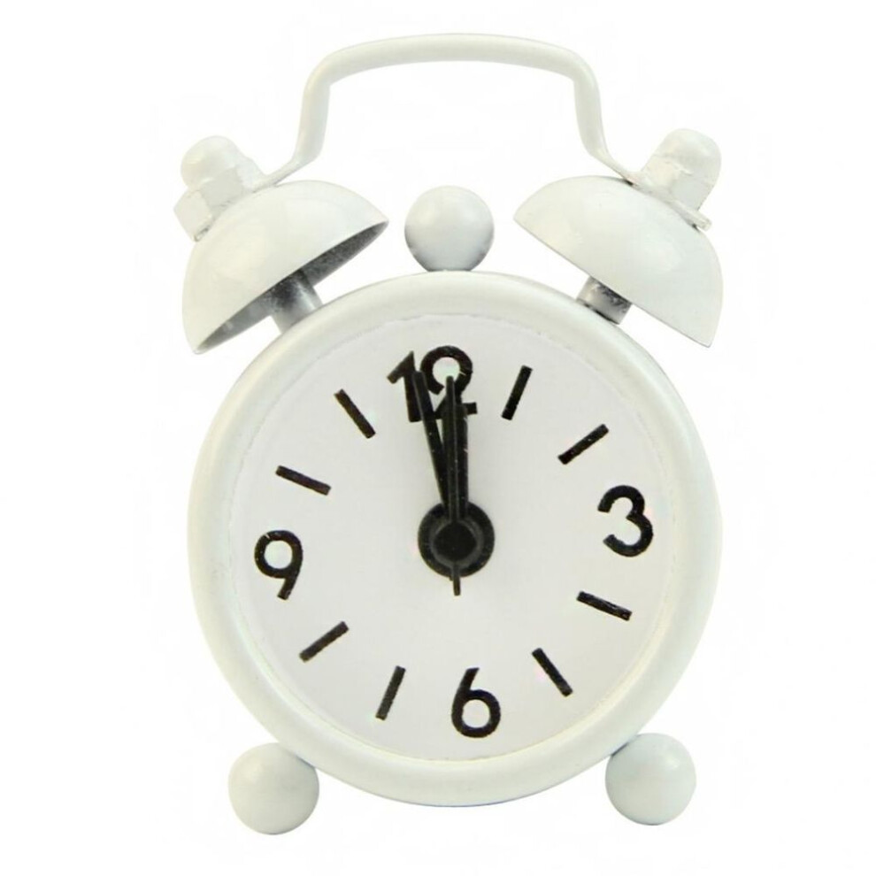 (white) Classic Home Cute Battery Operated Analog Mini Round Bedside Desk Alarm Clock