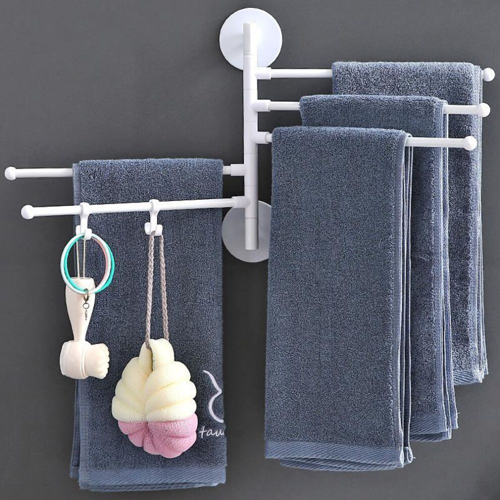 (white, 5 Layer) Five-rod Wall Mounted Rotating Towel Rack Punch-free Bathroom Bath Towel Holder Bracket