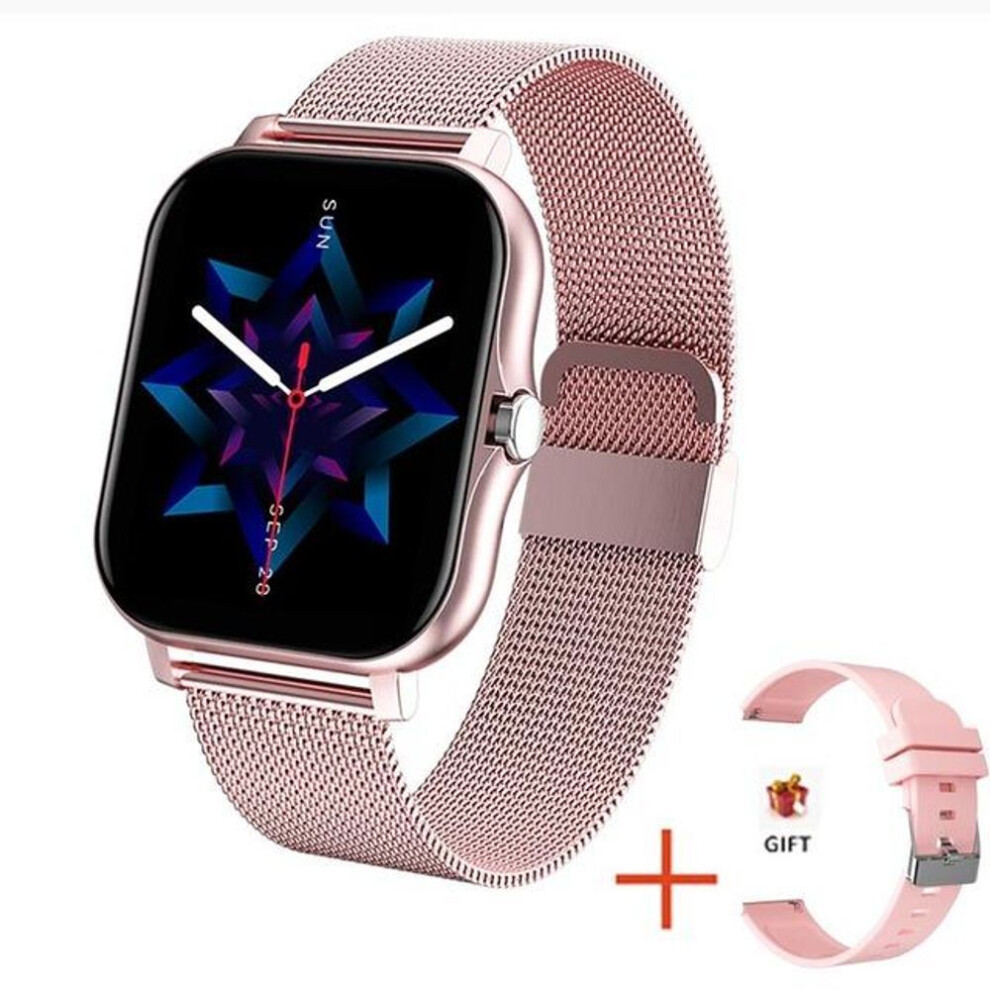 (pink, Mesh belt) Lige New Women Smart Watch Men 1.69" Color Screen Full Touch Fitness Tracker Bluetooth Call Smart Clock Ladies Smart Watch Women