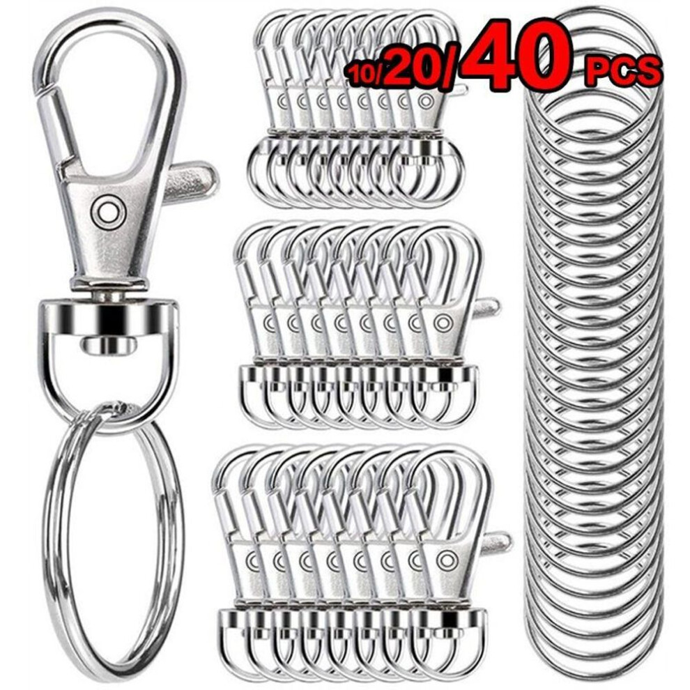 (10 x clasp & 10 x keychain ring) 10/20/40pcs Metal Swivel Lanyard Snap Hook With Key Rings Hooks Keychain Hooks For Lanyard Key Rings(20 Pcs Swivel Snap Hooks + 20 Pcs Key Rings)