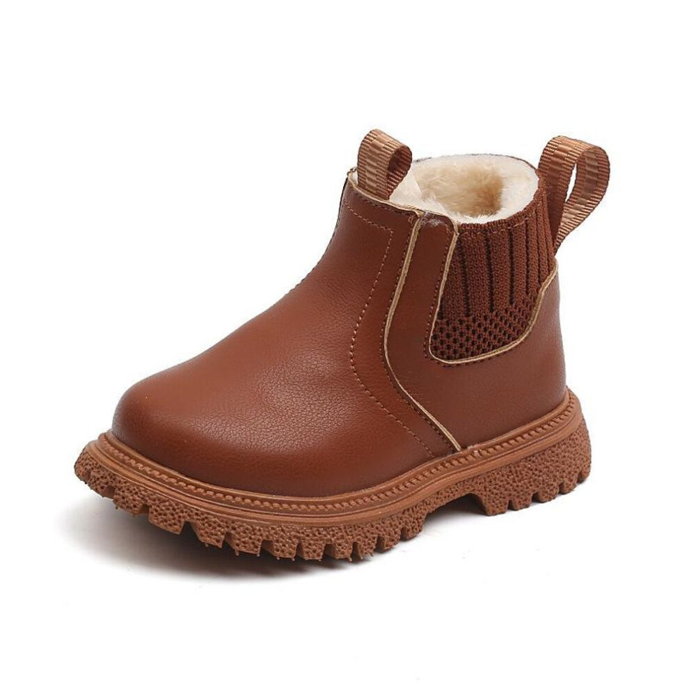 (brown, 25) Autumn Winter Baby Kids Short Boots Warm Girls Boys Shoes Leather Children Boots Fashion Plush Toddler Snow Boots Kids