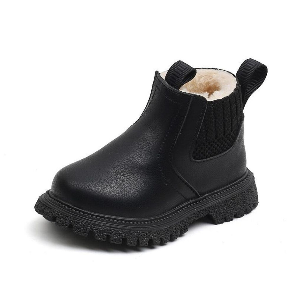 (black, 23) Autumn Winter Baby Kids Short Boots Warm Girls Boys Shoes Leather Children Boots Fashion Plush Toddler Snow Boots Kids