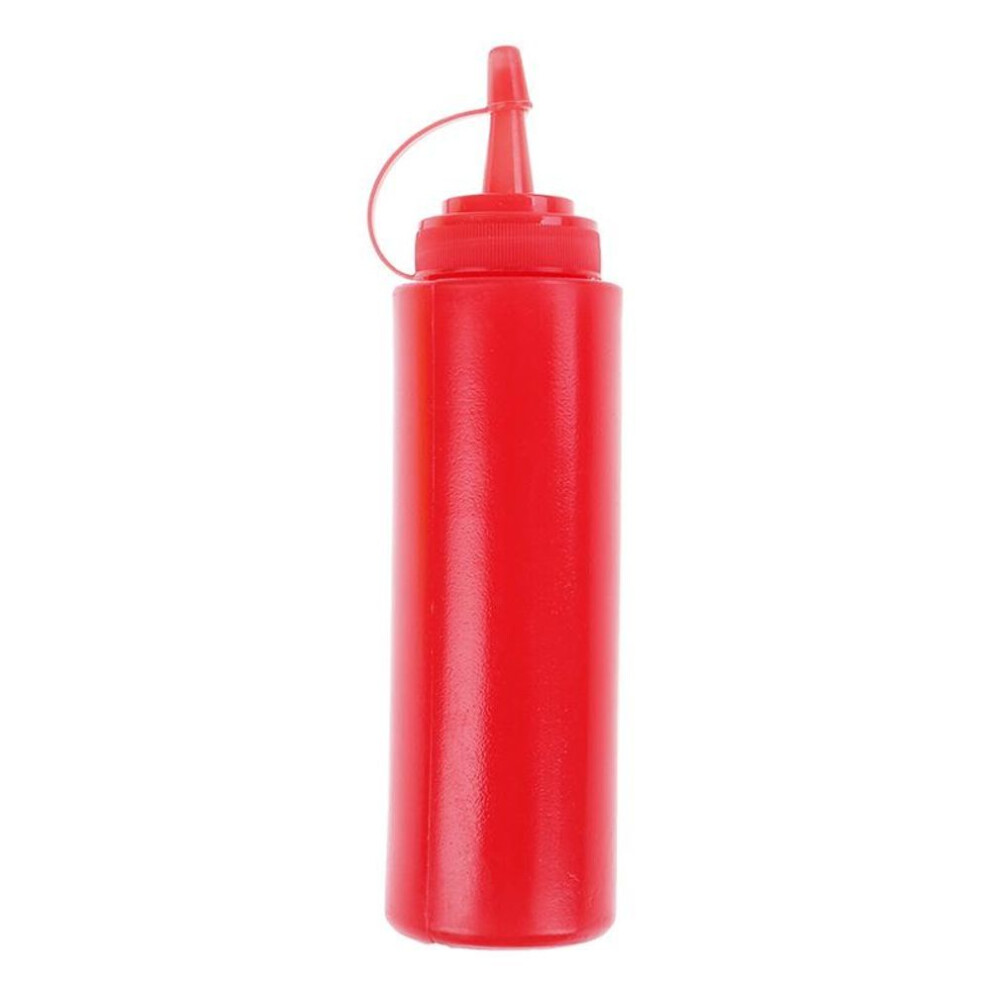 (Red) Kitchen Plastic Salad Squeeze Bottle 8oz For Sauce Vinegar Oil Ketchup Tool