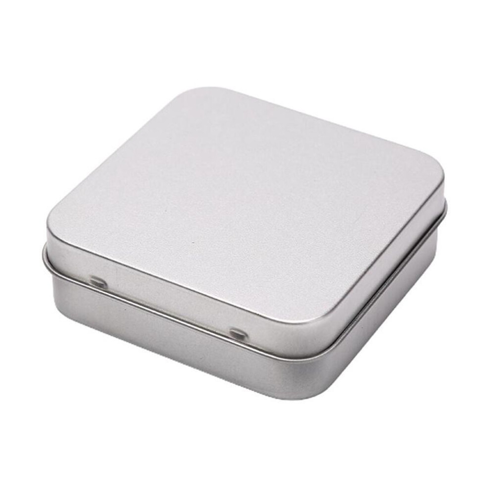 (silver) Mini Metal Tins Container Square Hinged Flip Storage Tin Box  Jewelry Coin Case
