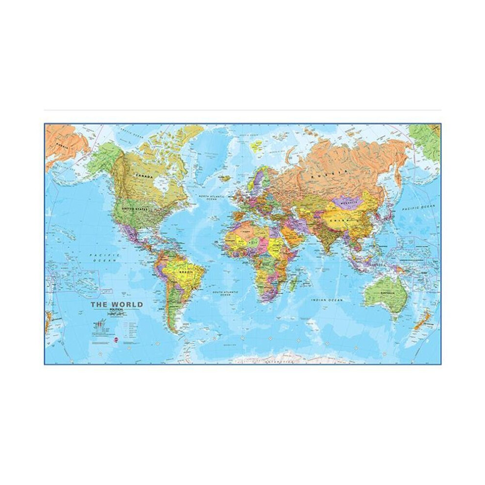 (75*50cm(Canvas)) The World Political Map Detailed Painting Modern Wall Art Poster School Supplies Living Room Home Decor