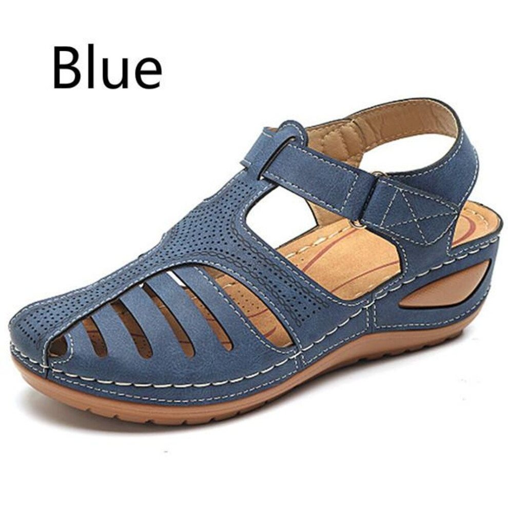 (blue, 42) New Woman Sandals Summer Vintage Wedge Sandals Casual Cutout Loophole Women Shoes Female Ladies Platform Retro Sandalias Plus Size