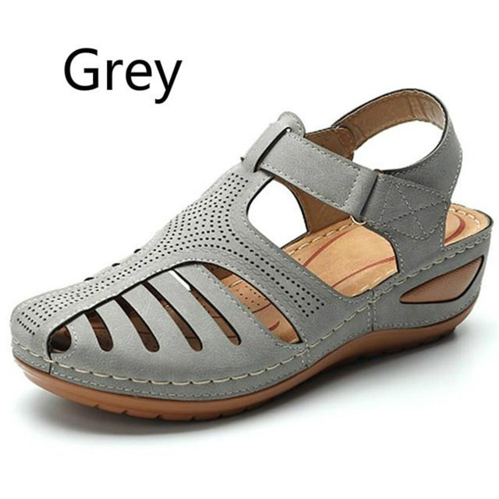 (grey, 35) Women's Summer Vintage Wedge Sandals with Cutout Loophole