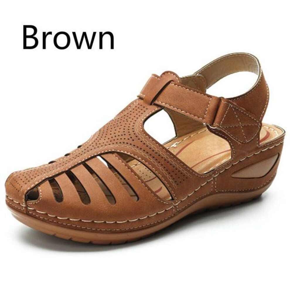 (brown, 37) Women's Summer Vintage Wedge Sandals with Cutout Loophole