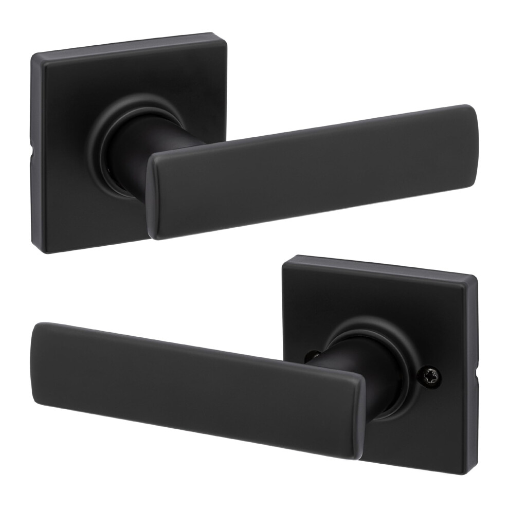 Kwikset Breton Interior Passage Door Handle, Lever For Closet And Hallway Doors, Reversible Non-Locking Handle Lever, Matte Black Finish 883351787000