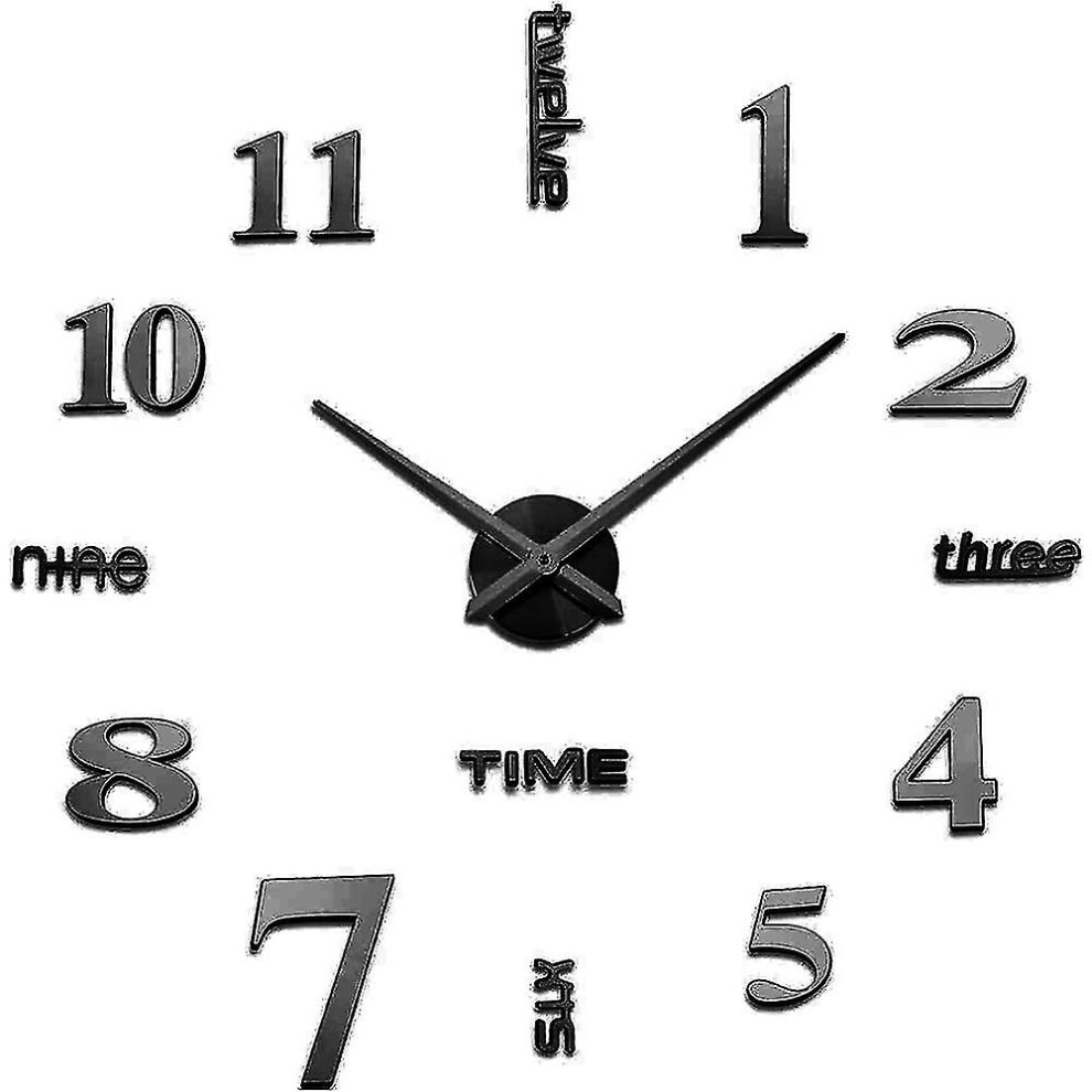 (Back) Diy Big Wall Clock 3D Wall Clock Modern Silent Diy Big Wall Clock Black