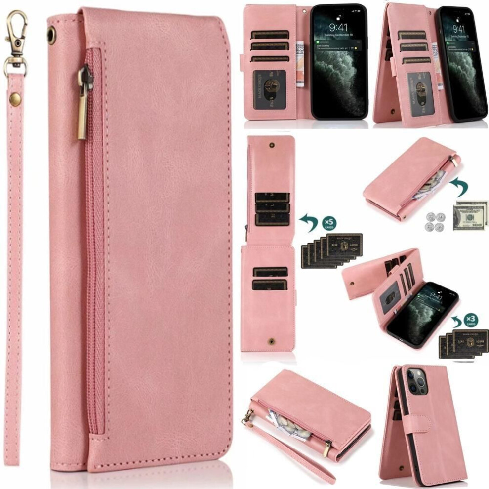 (rose gold, iPhone 15 Plus) Zipper Wallet 8 Card Flip Magnetic Leather Case For Iphone 15 14 13 12 11 Pro Max Xs Max Xr /samsung S23 S22 S21 Ultra Plus S21fe A14 A54 A13 A53 A52
