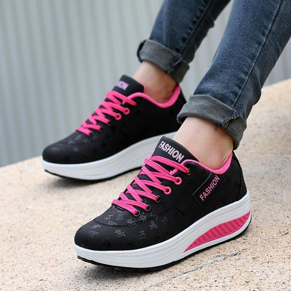 (black, 35) Kj Women Shoes Pu Leather Breathable Waterproof Wedges Platform Shoes Women Sneakers Casual Shoes
