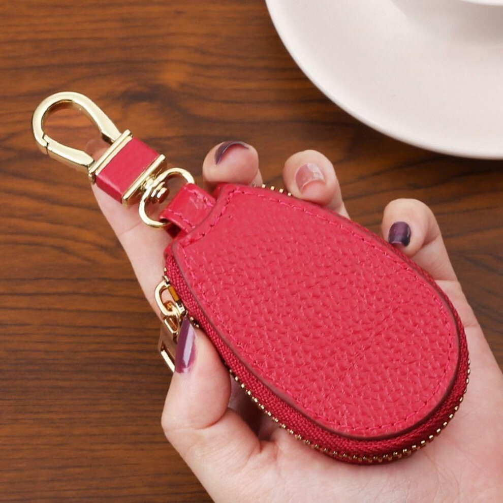 (red) Leather Keychain Holder Zipper Key Pouch Durable Coin Purse  Men Women