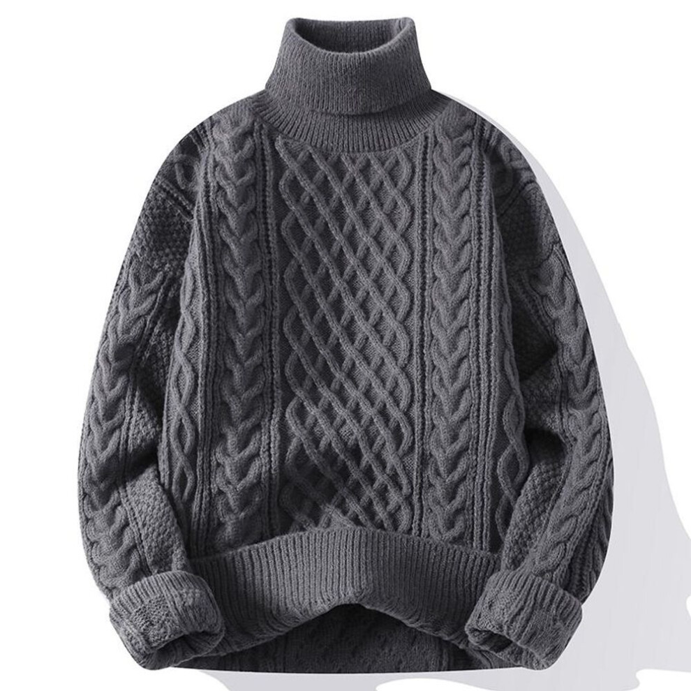 (grey, 4XL) High Quality Men&apos;s Turtleneck Pullover Solid Color Knit Sweater Men&apos;s Casual Autumn and Winter Warm Knit