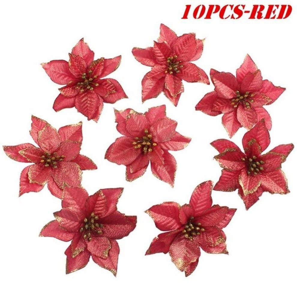 (red) Christmas Flowers Christmas Tree Decor False Flower Glitter Wedding Party Artificial Flowers Decor
