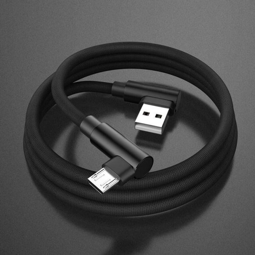 (black, 3M Micro USB) Extra Long L Type Curved Braided USB Cable for IPhone Samsung L Huawei L Fast Charging Cable Micro C Type USB Cable