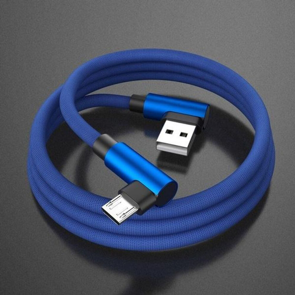 (blue, 3M Micro USB) Extra Long L Type Curved Braided USB Cable for IPhone Samsung L Huawei L Fast Charging Cable Micro C Type USB Cable