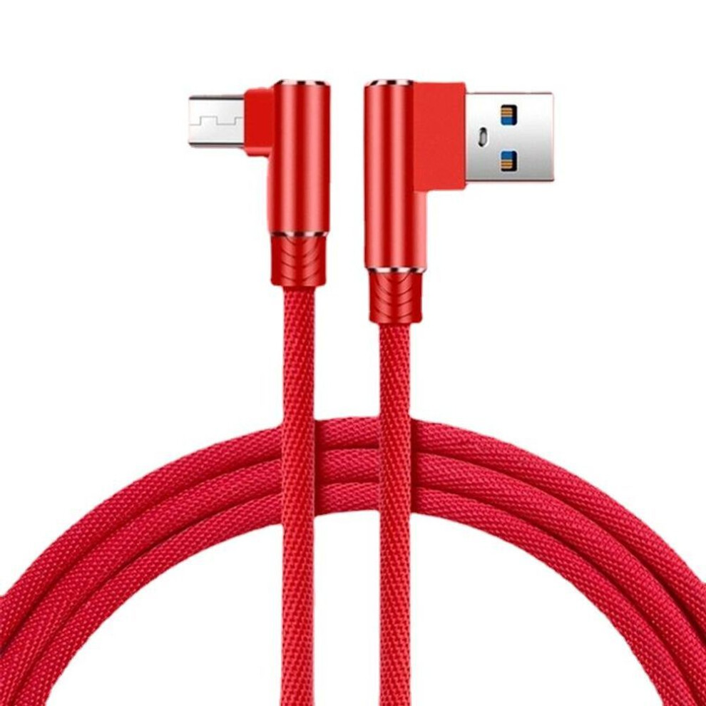 (red, 1M Micro USB) Nylon Braid 90 Degree 2.4A Fast Charging Cable Android Type C USB Data Cable For iPhone Samsung Huawei Xiaomi Mobile Phone Charger Cable