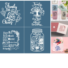 Alinacutle Family tema Silkscreen Stencil Genanvendelig selvkl?bende silkesk?rmtryk Familief?lelser til boligindretning p? Woodfabricwallcupplate